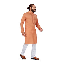 Load image into Gallery viewer, Ajay Arvindbhai Khatri Men&#39;s Pure Cotton Linen Embroidery Kurta Light Rust Colour
