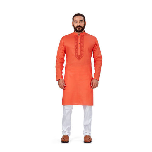 mens red color cotton linen kurta
