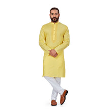 Load image into Gallery viewer, Ajay Arvindbhai Khatri Men&#39;s Pure Cotton Linen Embroidery Kurta Yellow Colour
