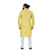 Load image into Gallery viewer, Ajay Arvindbhai Khatri Men&#39;s Pure Cotton Linen Embroidery Kurta Yellow Colour
