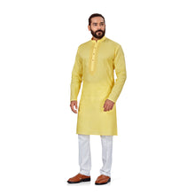 Load image into Gallery viewer, Ajay Arvindbhai Khatri Men&#39;s Pure Cotton Linen Embroidery Kurta Yellow Colour
