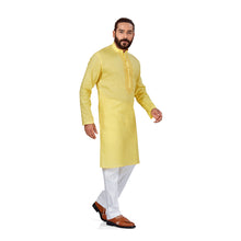 Load image into Gallery viewer, Ajay Arvindbhai Khatri Men&#39;s Pure Cotton Linen Embroidery Kurta Yellow Colour
