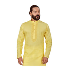 Load image into Gallery viewer, Ajay Arvindbhai Khatri Men&#39;s Pure Cotton Linen Embroidery Kurta Yellow Colour
