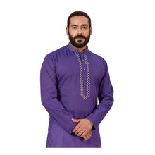 Load image into Gallery viewer, Ajay Arvindbhai Khatri Men&#39;s EMB Cotton Handloom D Purple Kurta

