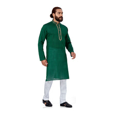 Load image into Gallery viewer, Ajay Arvindbhai Khatri Men&#39;s EMB Cotton Handloom Green Kurta
