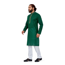 Load image into Gallery viewer, Ajay Arvindbhai Khatri Men&#39;s EMB Cotton Handloom Green Kurta
