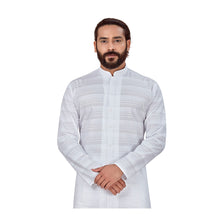 Load image into Gallery viewer, Ajay Arvindbhai Khatri Men&#39;s Pure Cotton White Horizontal Stripes Kurta
