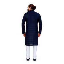 Load image into Gallery viewer, Ajay Arvindbhai Khatri Men&#39;s Pure Cotton Navy Blue Horizontal Stripes Kurta
