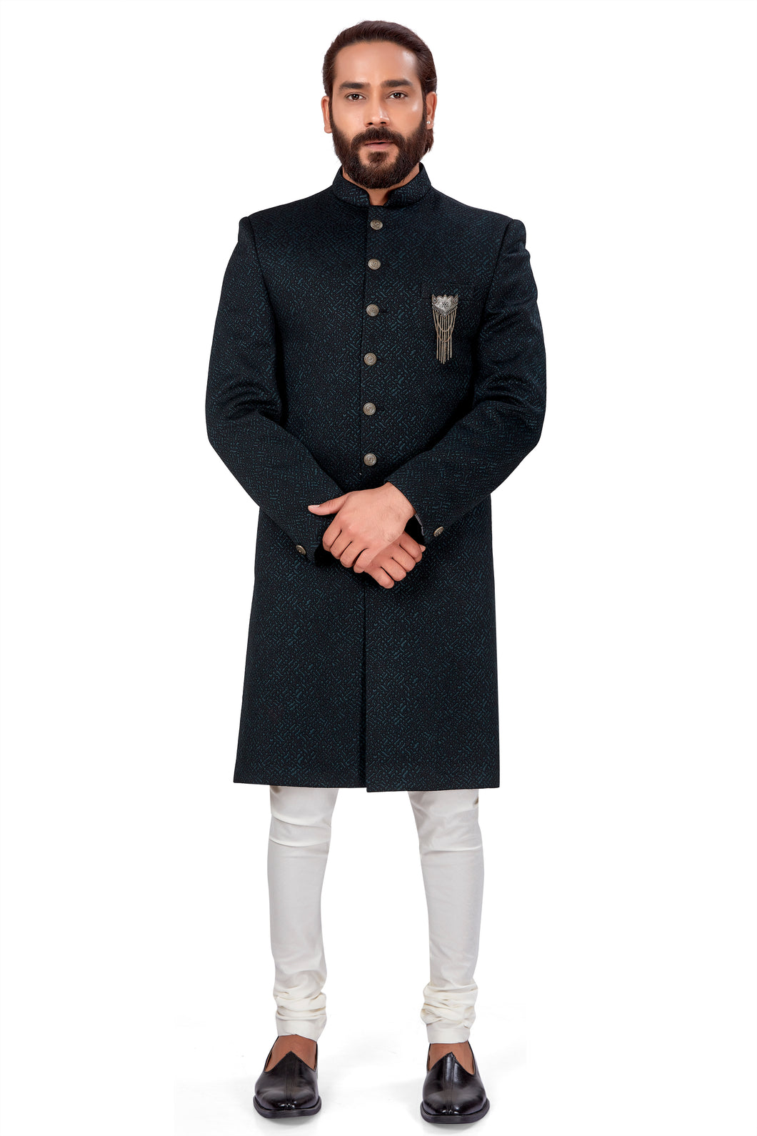 mens green color nawabi dress indowestern