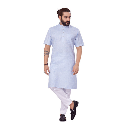 mens sky blue color linen modi style kurta