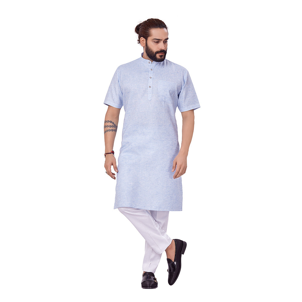 mens sky blue color linen modi style kurta