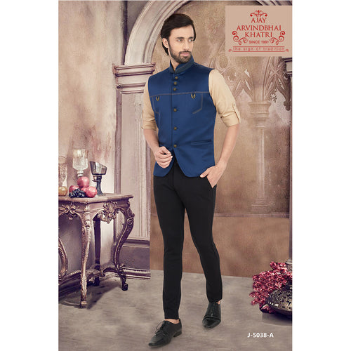 Shop Nehru Jacket for Men s Online Tagged Blue AjayArvindbhaiKhatri