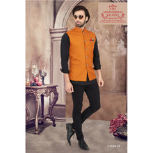 Load image into Gallery viewer, Ajay Arvindbhai Khatri Men&#39;s Italian Fabric Regular Nehru Jacket Orange Colour
