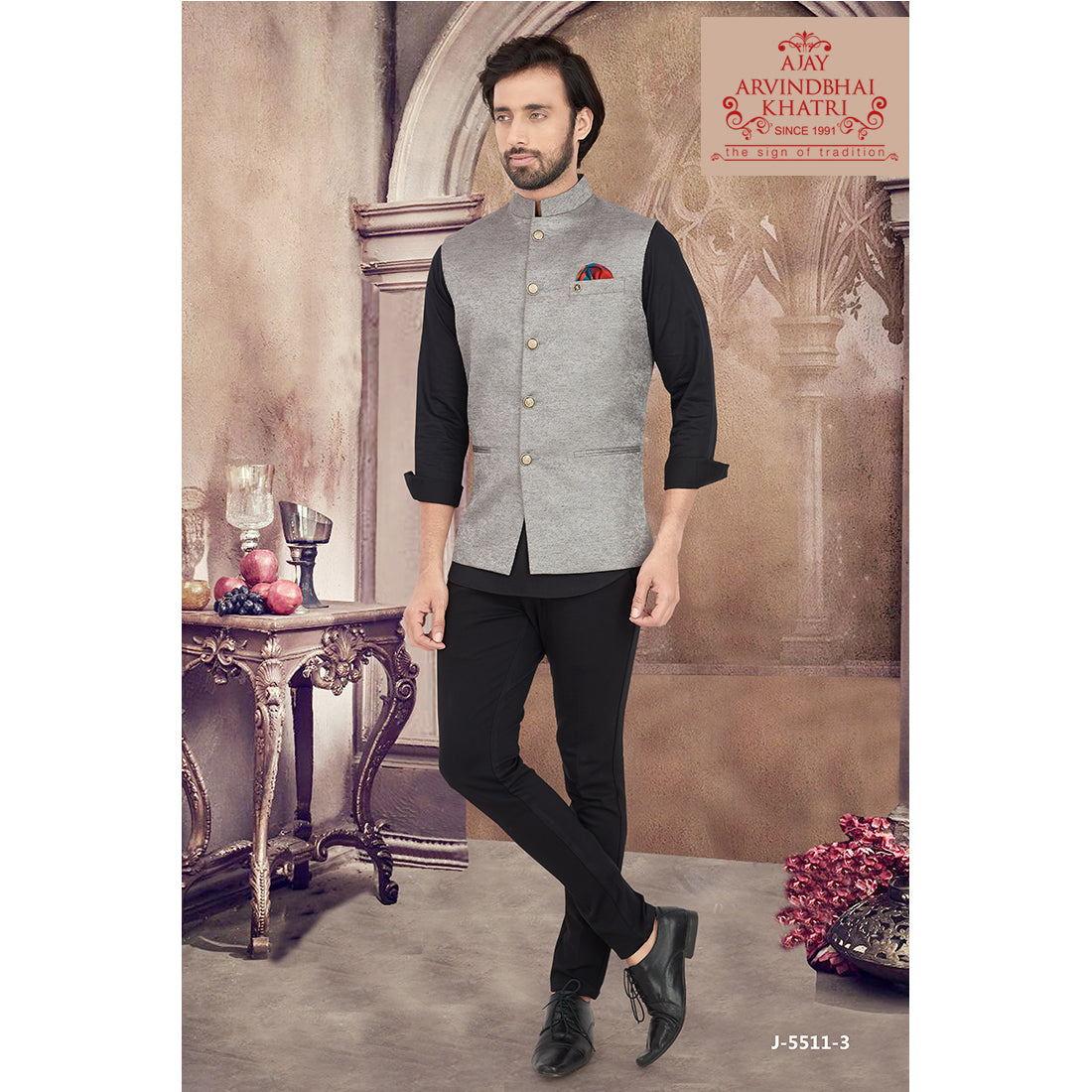 Grey Party Wear Nehru Jacket Party Wear Nehru Jacket In Grey