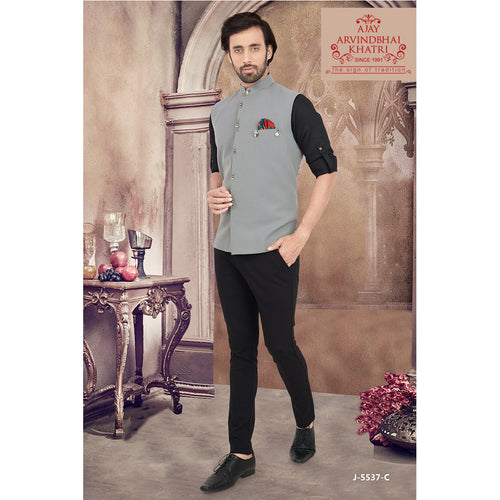 mens grey color regular nehru jacket