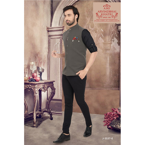mens dark grey color regular nehru jacket
