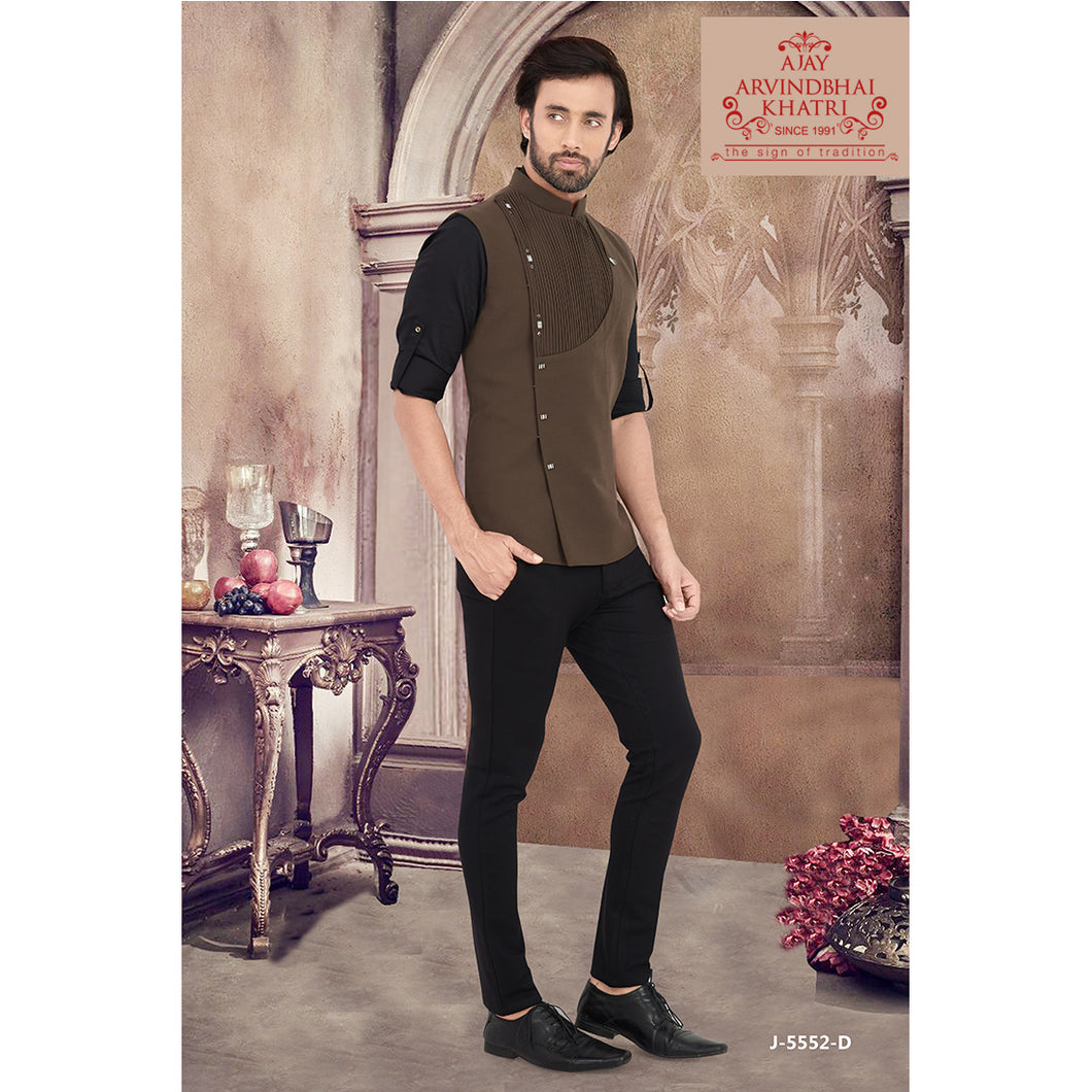 Ajay Arvindbhai Khatri Men's Italian Fabric Regular Nehru Jacket Chocolate Colour