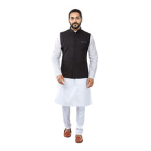 Load image into Gallery viewer, mens black colour kurta pajama nehru jacket set

