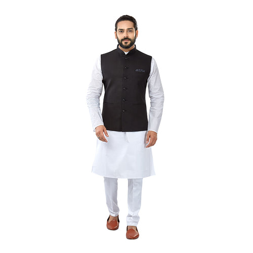 mens black colour kurta pajama nehru jacket set