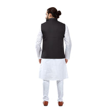 Load image into Gallery viewer, mens black colour kurta pajama nehru jacket set
