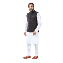 Load image into Gallery viewer, mens black colour kurta pajama nehru jacket set
