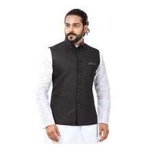 Load image into Gallery viewer, mens black colour kurta pajama nehru jacket set
