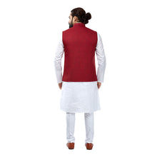 Load image into Gallery viewer, mens maroon colour kurta pajama set with nehru jacket
