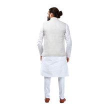 Load image into Gallery viewer, mens grey colour kurta pajama set with nehru jacket
