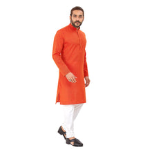 Load image into Gallery viewer, Ajay Arvindbhai KhatriMen&#39;s Pure Cotton Printed Straight fit Orange colour Kurta
