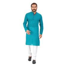 Load image into Gallery viewer, Men&#39;s Pure Cotton Chex Straight fit Turquoise Colour Kurta

