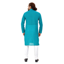 Load image into Gallery viewer, Men&#39;s Pure Cotton Chex Straight fit Turquoise Colour Kurta

