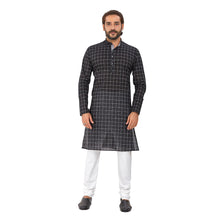 Load image into Gallery viewer, Men&#39;s Pure Cotton Chex Straight fit Black_White colour Kurta
