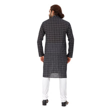Load image into Gallery viewer, Men&#39;s Pure Cotton Chex Straight fit Black_White colour Kurta
