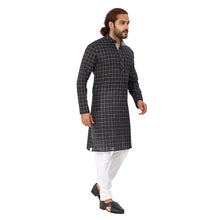 Load image into Gallery viewer, Men&#39;s Pure Cotton Chex Straight fit Black_White colour Kurta
