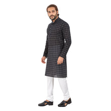 Load image into Gallery viewer, Men&#39;s Pure Cotton Chex Straight fit Black_White colour Kurta
