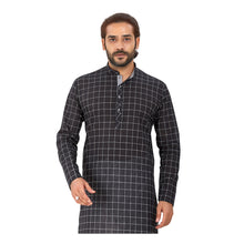 Load image into Gallery viewer, Men&#39;s Pure Cotton Chex Straight fit Black_White colour Kurta
