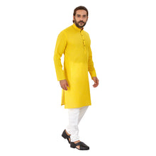 Load image into Gallery viewer, Ajay Arvindbhai Khatri Men&#39;s Pure Cotton Regular Linning Kurta Yellow Colour
