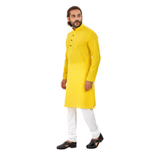 Load image into Gallery viewer, mens yellow color cotton regular kurta

