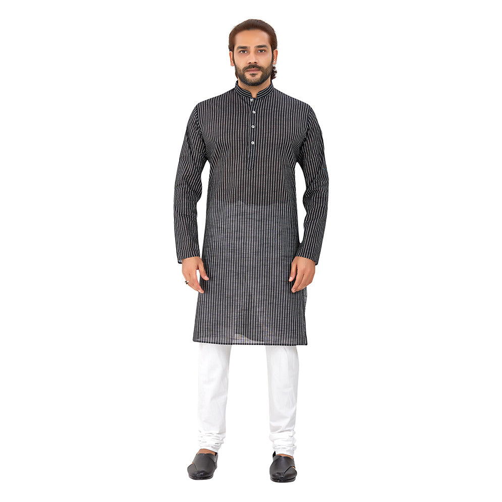 Ajay Arvindbhai Khatri Men's Pure Cotton Regular Linning Kurta Black Colour