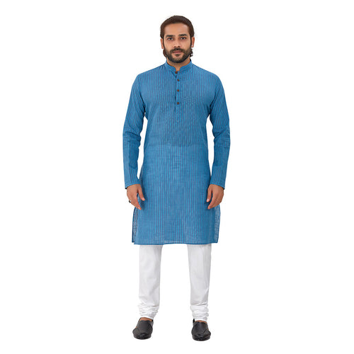 mens blue color cotton regular Kurta