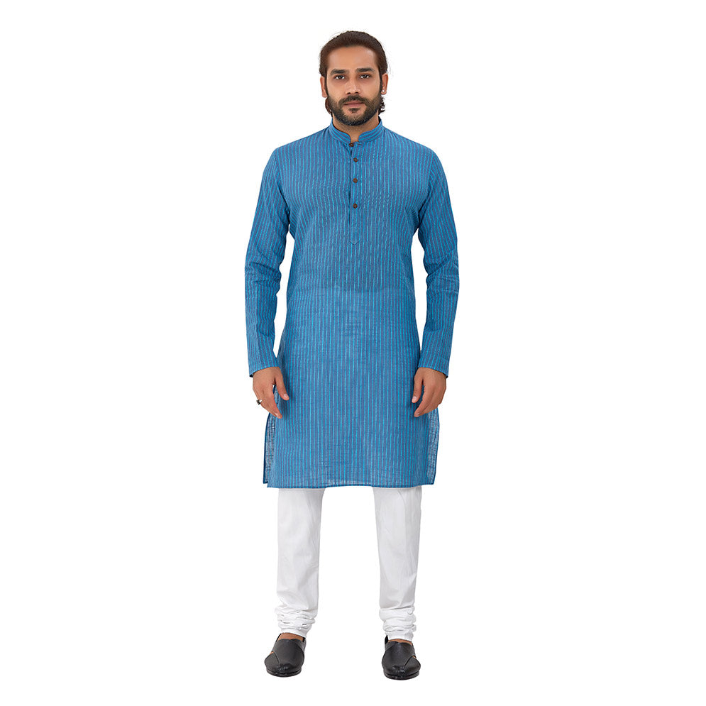 Ajay Arvindbhai Khatri Men's Pure Cotton Regular Linning Kurta Royal_Blue Colour