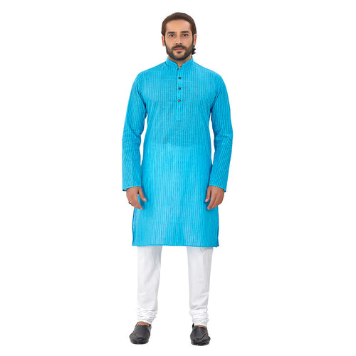 mens sky blue color cotton regular kurta