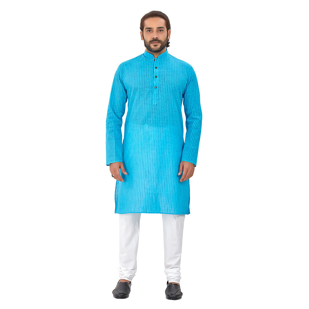 mens sky blue color cotton regular kurta