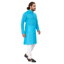 Load image into Gallery viewer, mens sky blue color cotton regular kurta
