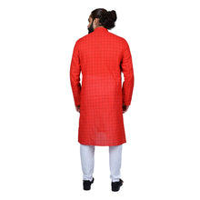 Load image into Gallery viewer, mens red color cotton checks kurta
