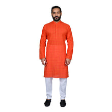 Load image into Gallery viewer, mens orange color cotton checks kurta
