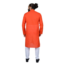 Load image into Gallery viewer, mens orange color cotton checks kurta
