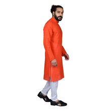 Load image into Gallery viewer, Ajay Arvindbhai Khatri Men&#39;s Pure Cotton Regular Checks Kurta Orange Colour
