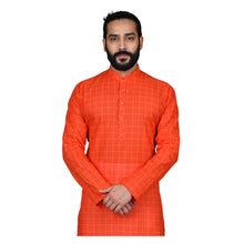 Load image into Gallery viewer, mens orange color cotton checks kurta
