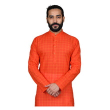 Load image into Gallery viewer, Ajay Arvindbhai Khatri Men&#39;s Pure Cotton Regular Checks Kurta Orange Colour

